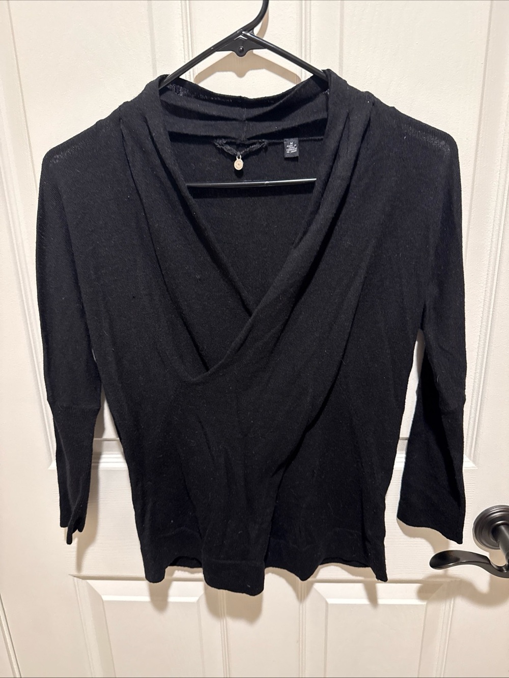 Anthropologie Knitted & Knotted Black Seren Faux Wrap Sweater Top Black Womens M